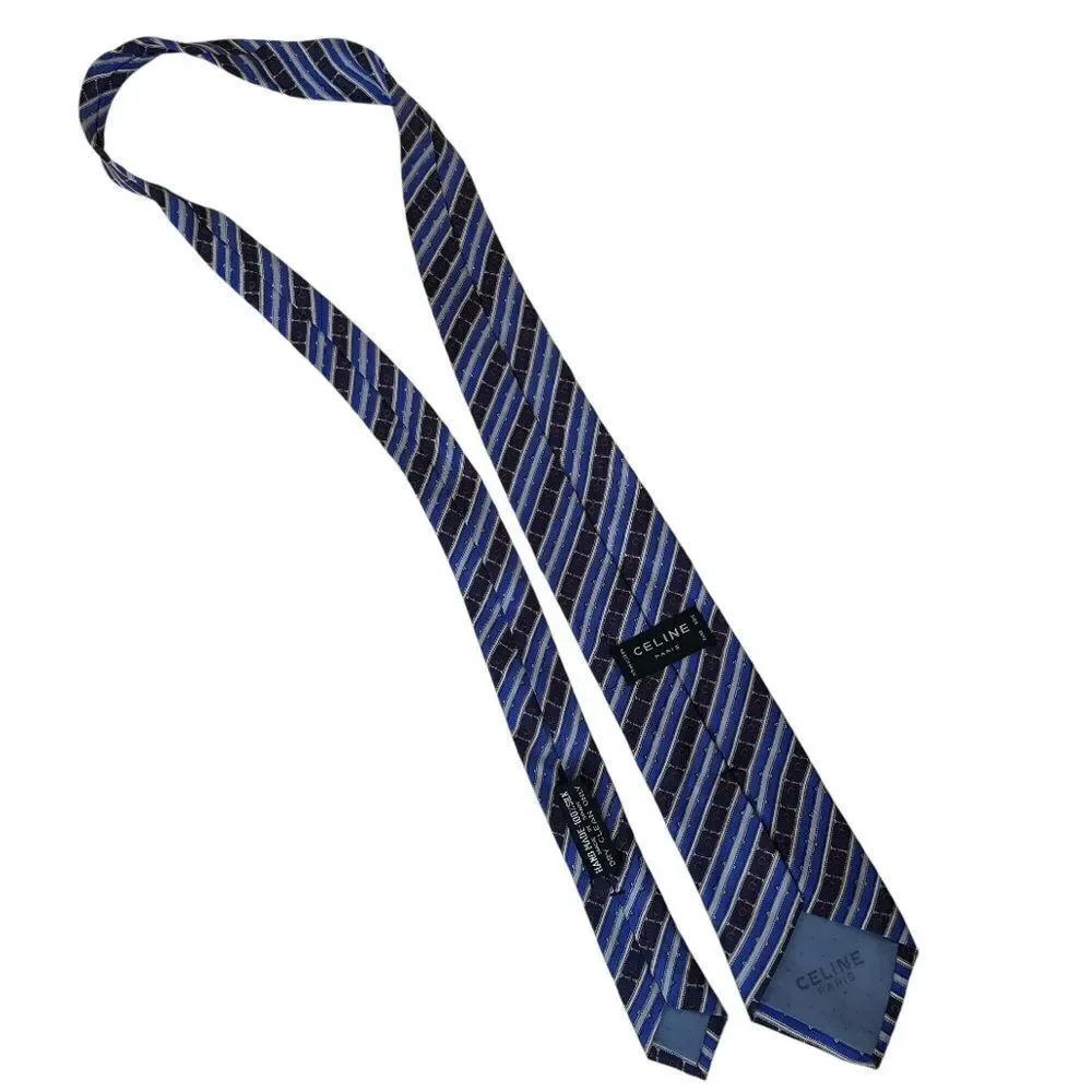 CÉLINE Paris Navy Stripped Red Printed Tie